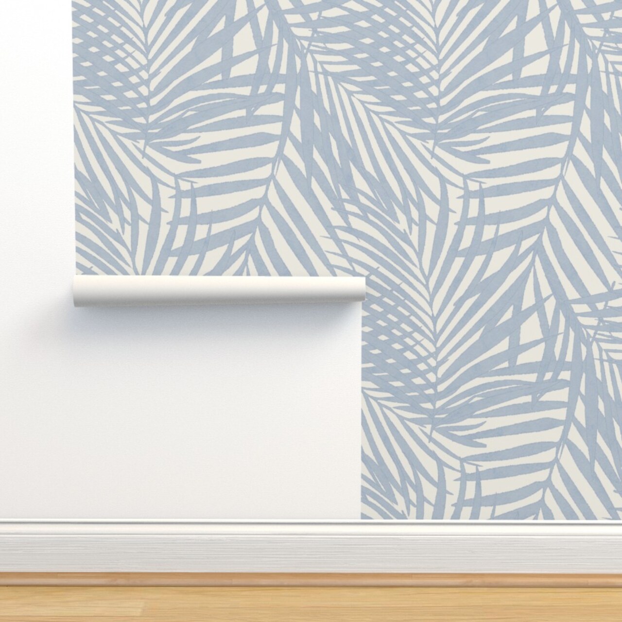 Cream Blue Tropical Palm Soft Watercolor fan palm Custom Pre-pasted Wallpaper by Spoonflower Pre-Pasted Wallpaper 2FT Wide